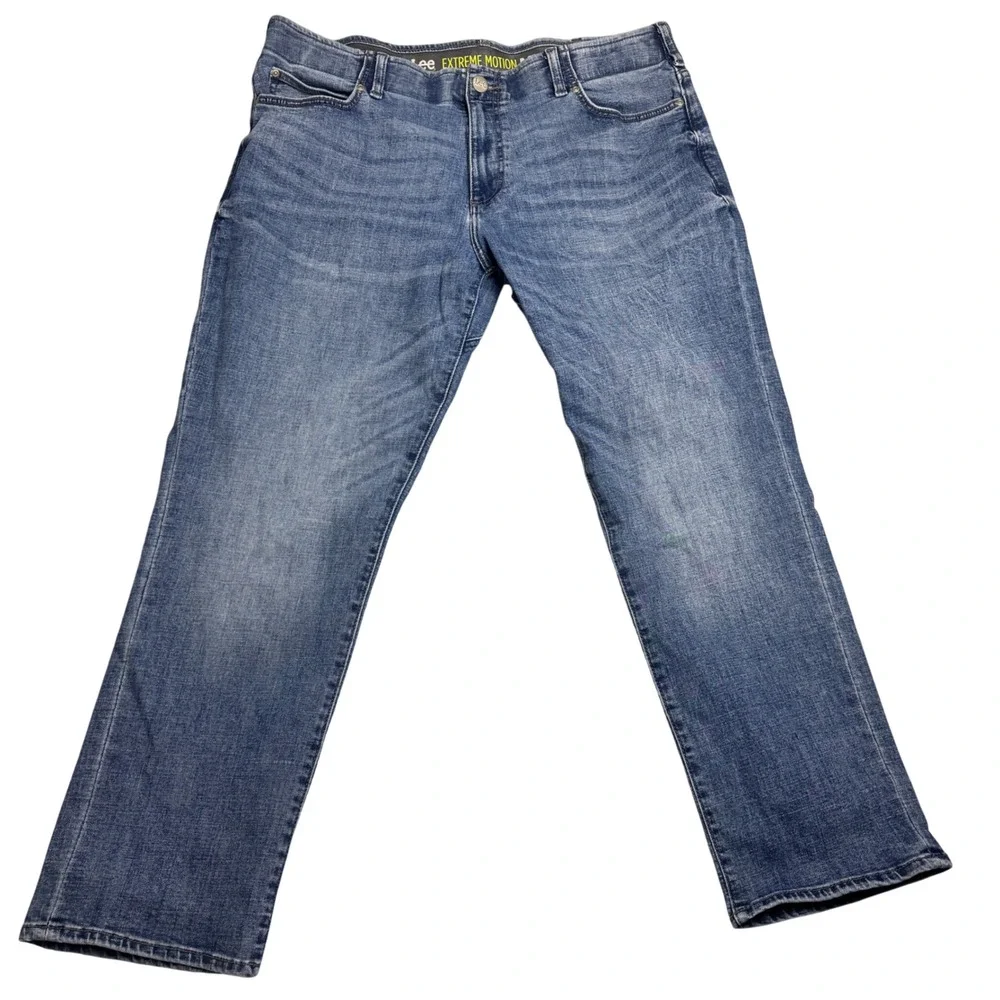 Lee Mens Extreme Motion MVP Straight Tapered Leg Jeans 40x30 Blue Stretch Denim